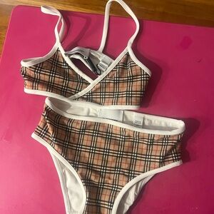 Burberry Beige and Black Plaid Bikini